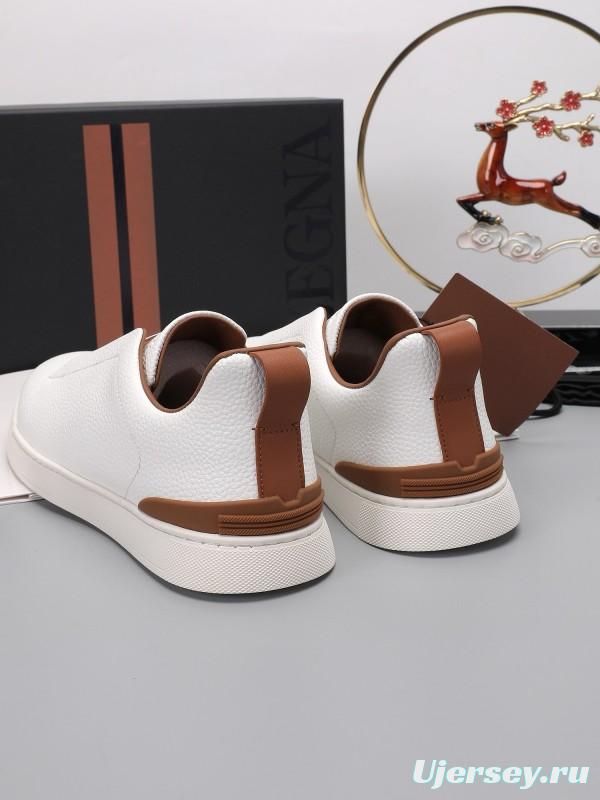 2024 Men Ermenegildo Zegna White Brown Leather Sneakers MJ00240