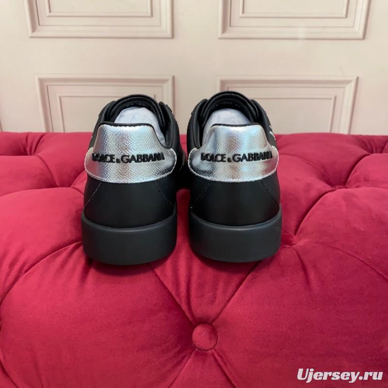 2025 Men Dolce & Gabbana Black Silver Leather Sneakers