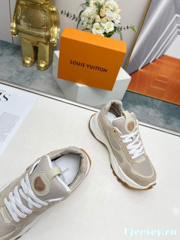 2025 Unisex Louis Vuitton Pink White Black Blue Apricot Leather Tech Fabric Sneakers Monogram Flower LY00340