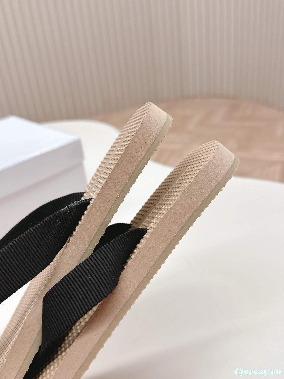 2025 The Row Black Beige Fabric Slippers