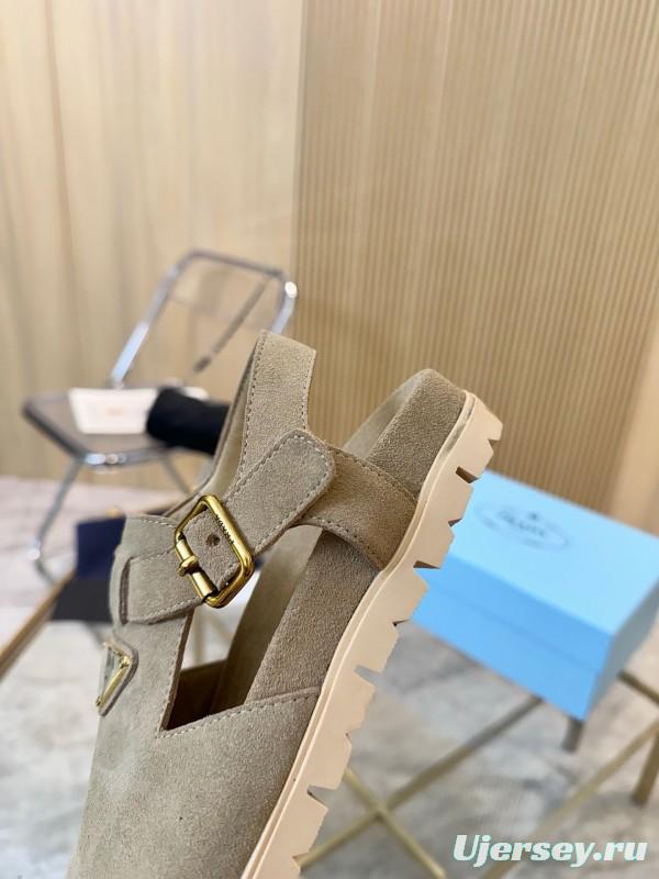 2025 Women Prada Beige Suede Sandals