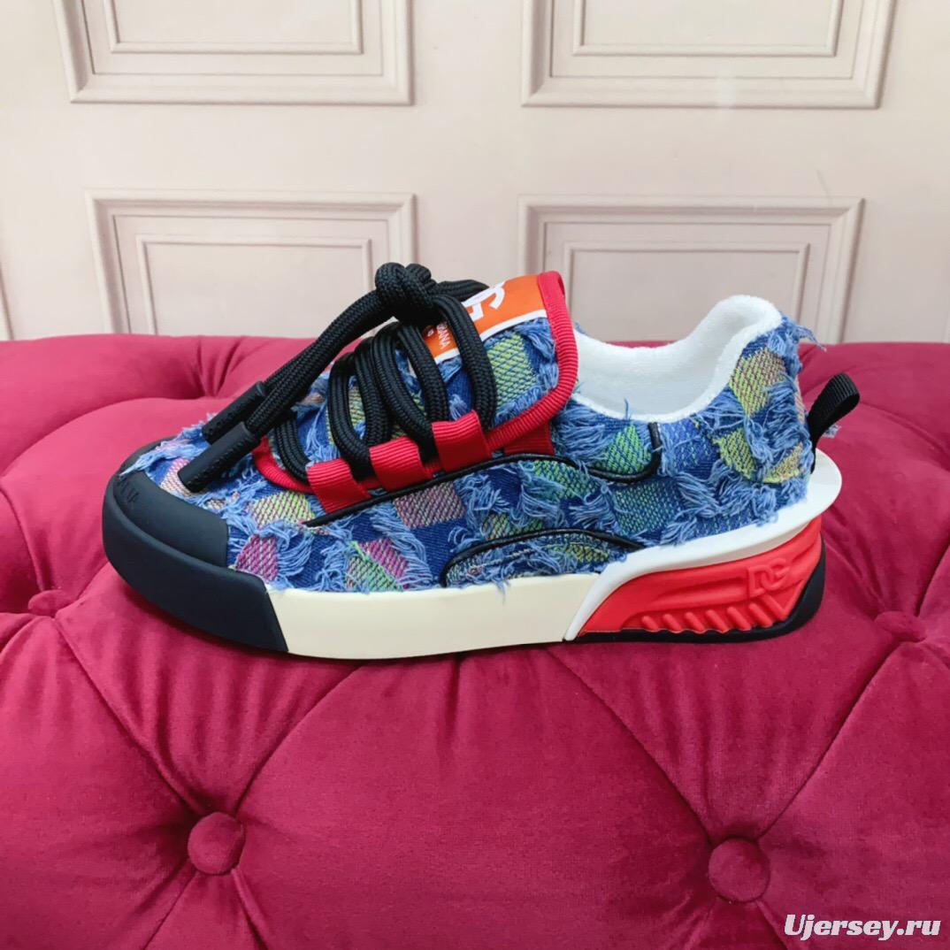 2025 Unisex Dolce & Gabbana Blue Red White Denim Textile Sneakers