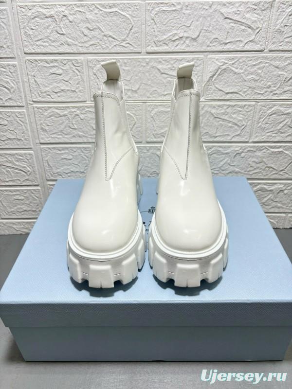 2024 Women Prada White Leather Chelsea Boots MJ00380