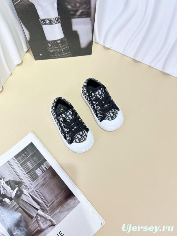 2024 Kids CHANEL Gray Beige Black Canvas Sneakers