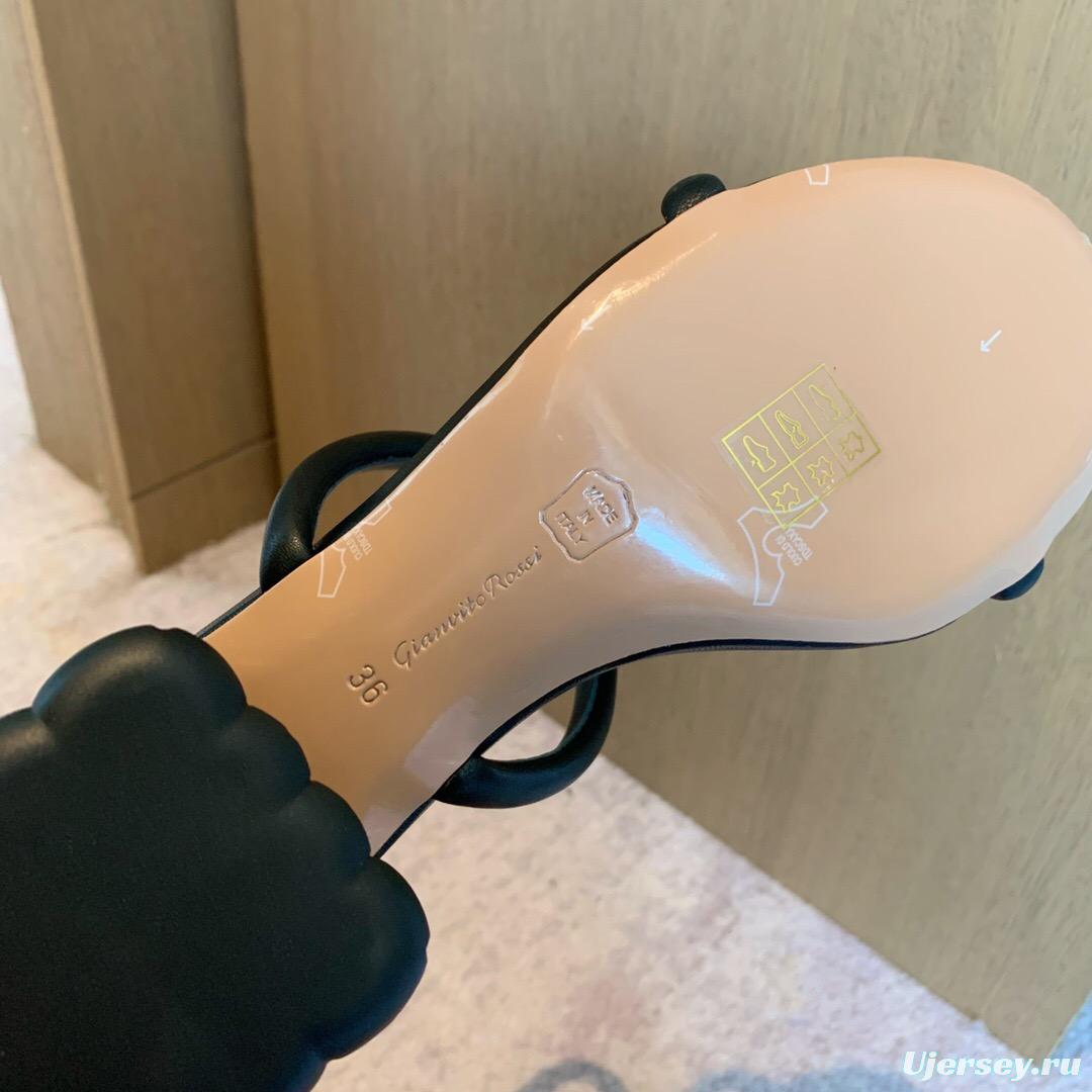 2025 Women Gianvito Rossi Black Leather Heeled Sandals