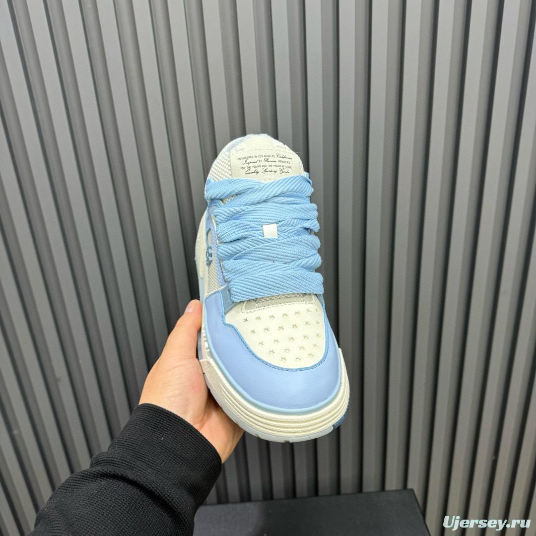 2024 Unisex Amiri Light Blue White Leather Mesh Sneakers MJ00360