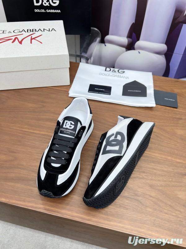 2025 Unisex Dolce & Gabbana Black White Mesh Suede Sneakers LY00300