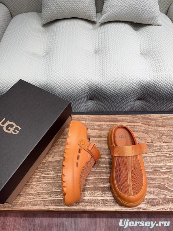 2025 UGG Brown Leather Mesh Slippers KFY00220