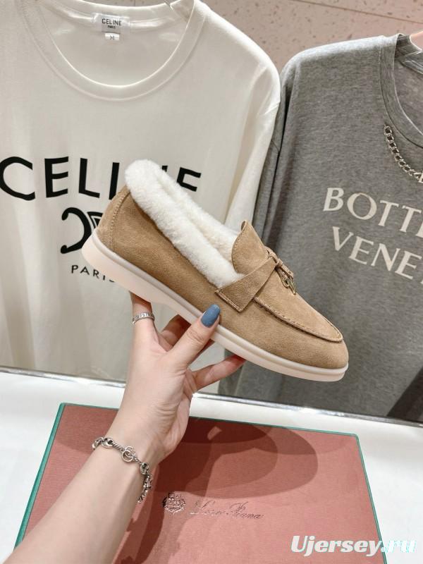 2024 Women LP Beige Suede Shearling Loafers