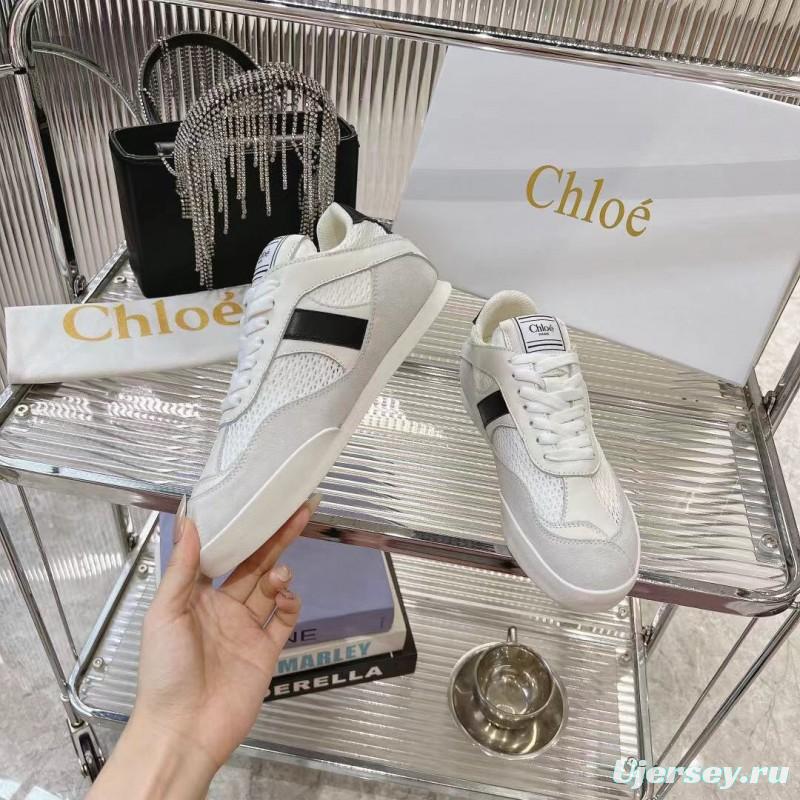 2025 Women Chloé White Mesh Leather Sneakers LY00280