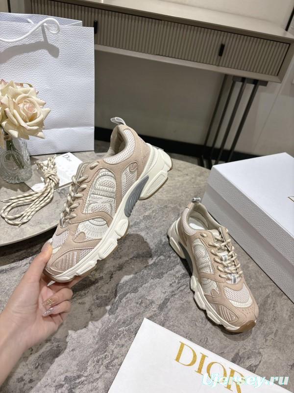 2025 Women Dior Beige Mesh Suede Sneakers KFY00370