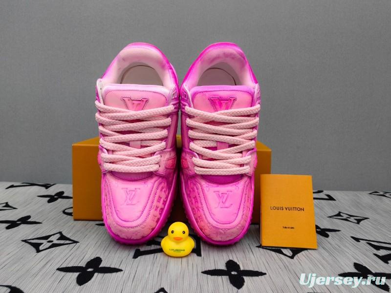2025 Women Louis Vuitton Pink Leather Sneakers