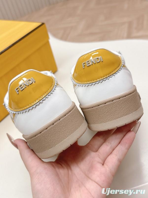 2025 Unisex Fendi White Yellow Leather Plimsolls FD Match LY00360(F)/LY00370(M)