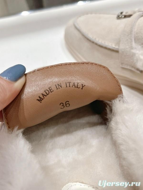 2024 Women LP Beige Suede Loafers Furry Lining MJ00300