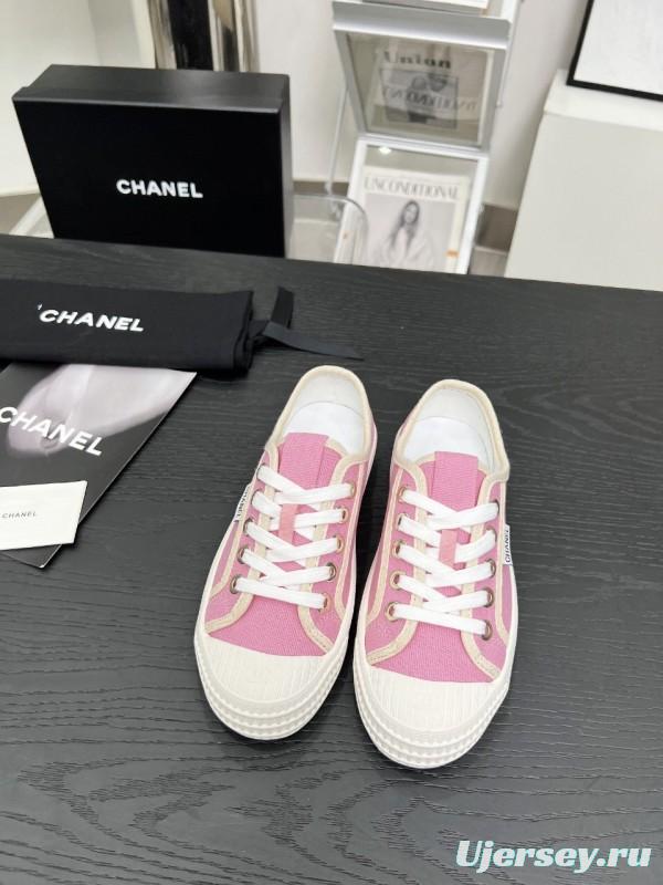 2025 Women Chanel Pink Canvas Sneakers