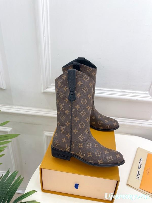 2024 Women Louis Vuitton Brown Monogram Calf Leather Boots MJ00440