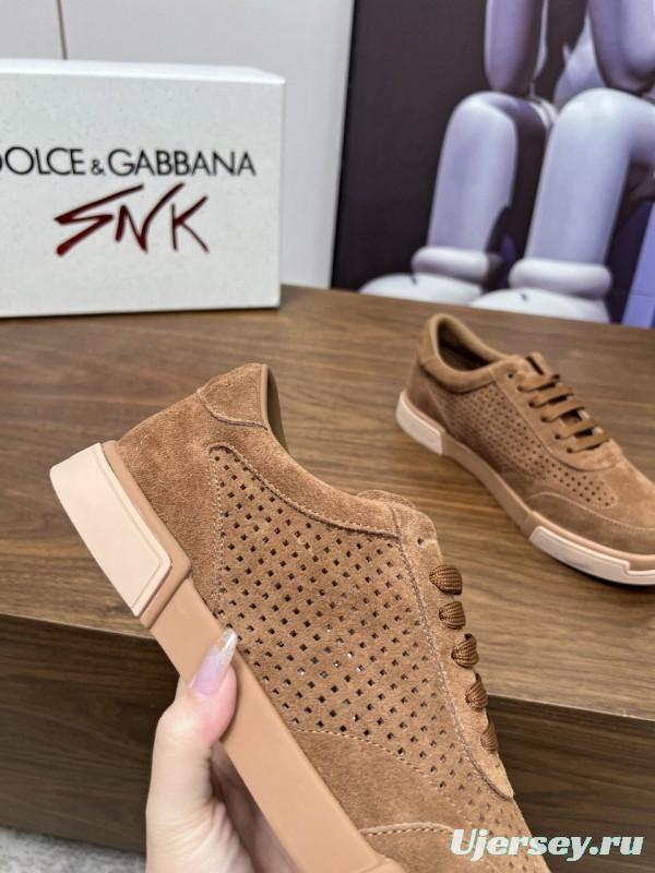 2025 Men Dolce & Gabbana Brown Suede Casual Sneakers LY00280