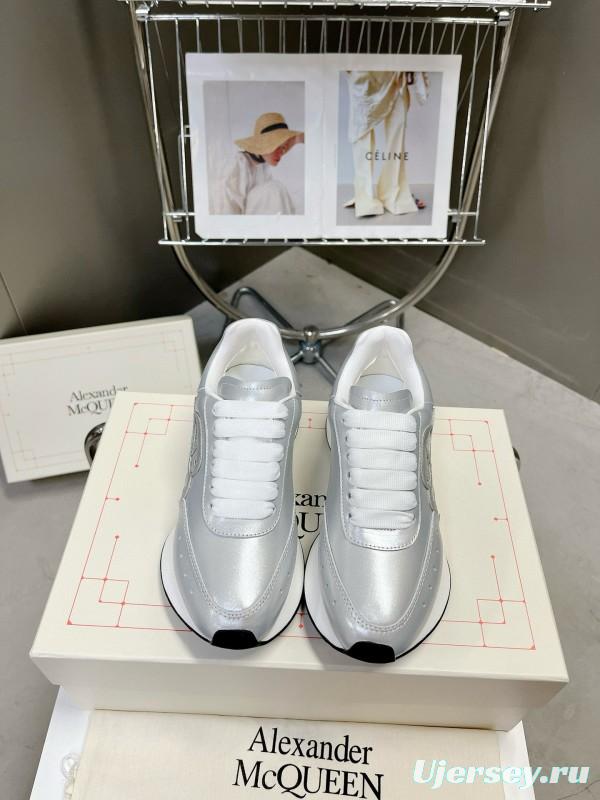 2024 Women ALEXANDER MCQUEEN Silver Leather Sneakers MJ00370