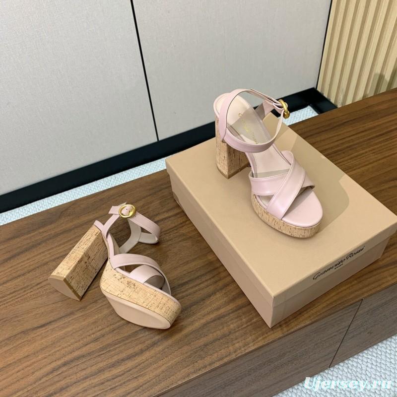 2025 Women Gianvito Rossi Light Pink Leather Platform Sandals
