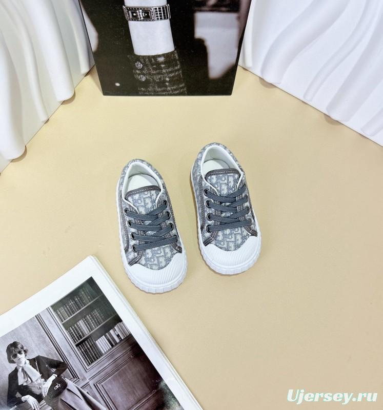 2024 Kids CHANEL Gray Beige Black Canvas Sneakers