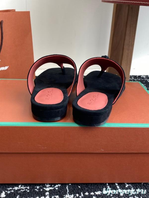 2025 Women LP Black Suede Slippers KFY00280