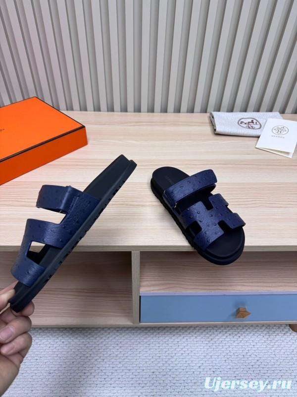 2025 Slippers Hermès Dark Blue Leather Slippers