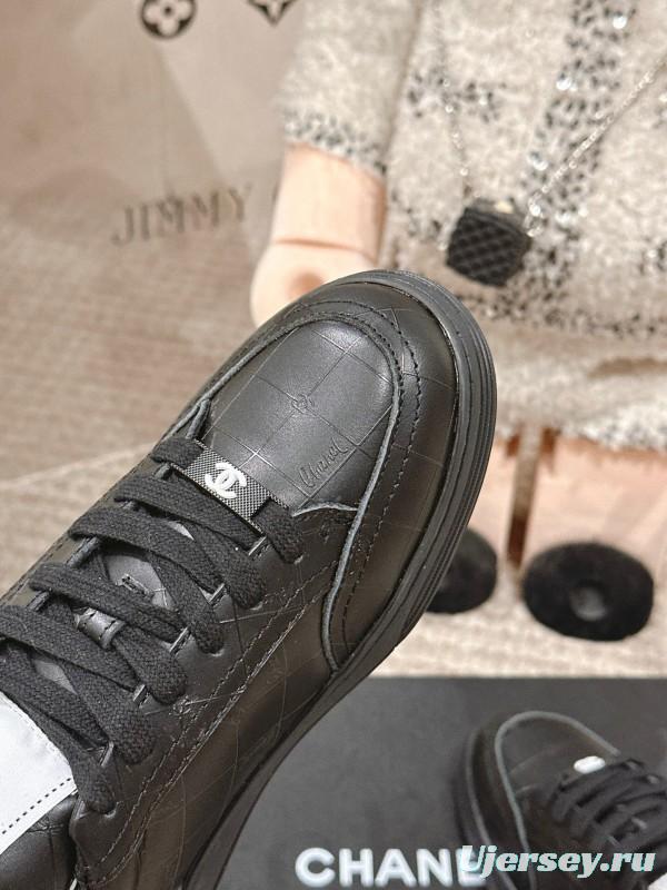 2025 Women Chanel Black Leather Sneakers