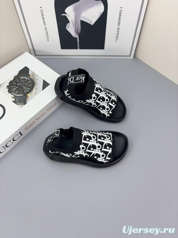 2025 Kids Dior Black White Fabric Sandals