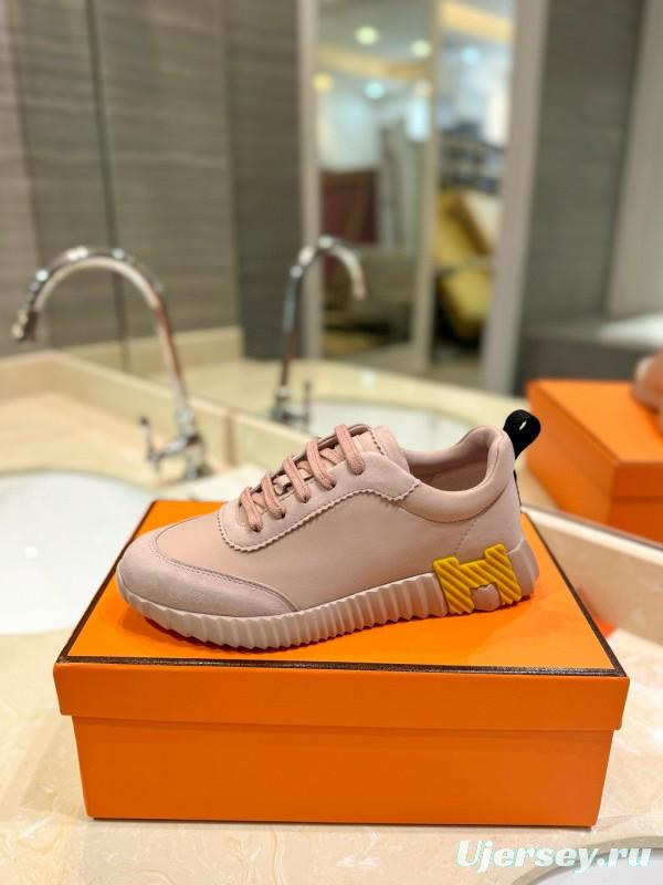 2024 Women Hermès Pink Leather Sneakers