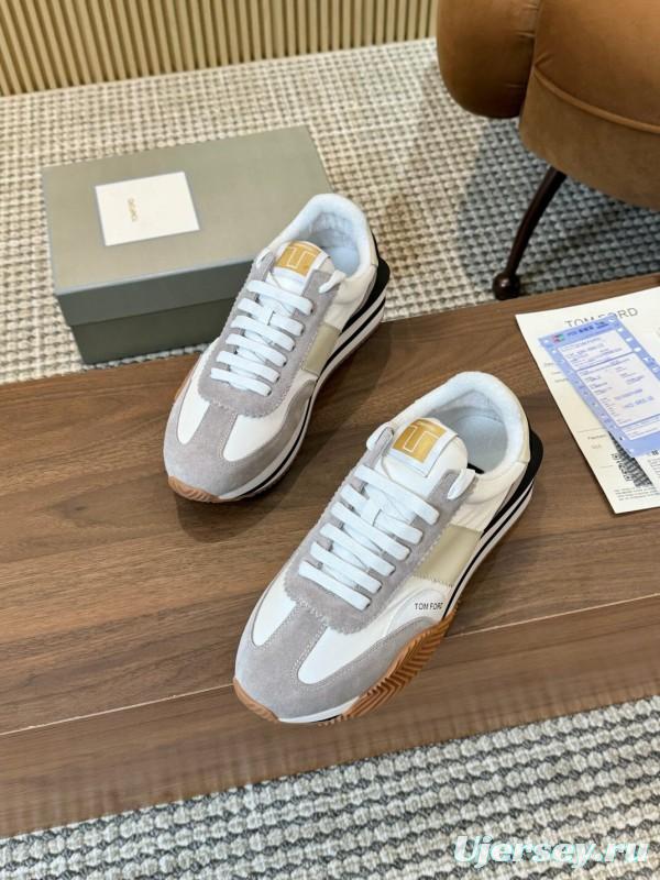 2025 Women TOM FORD White Grey Suede Leather Sneakers LY00360