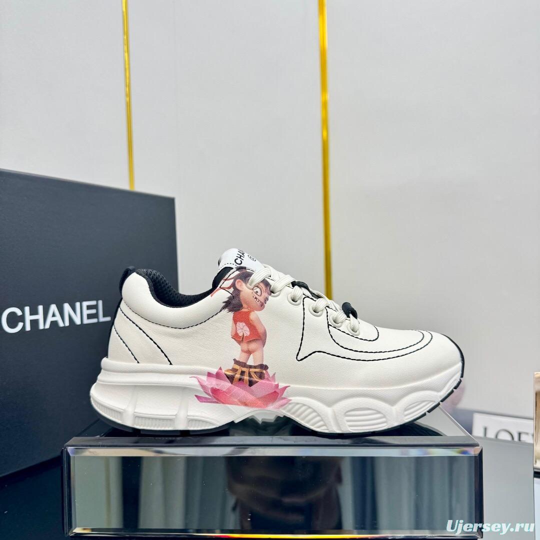 2025 Women Chanel White Leather Sneakers Nezha Pattern