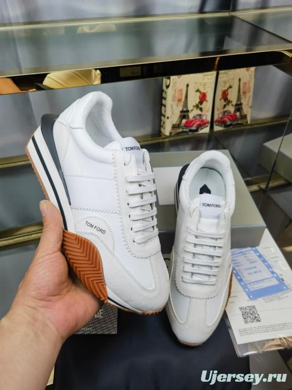 2025 Unisex TOM FORD White Leather Suede Sneakers LY00360(F)/LY00370(M)
