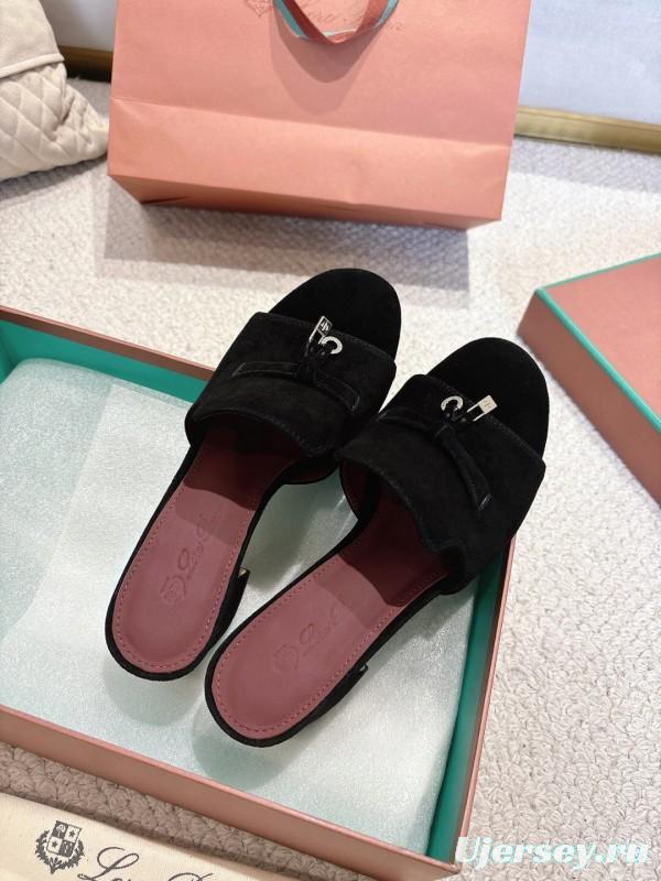2025 Women LP Black Suede Sandals LY00290