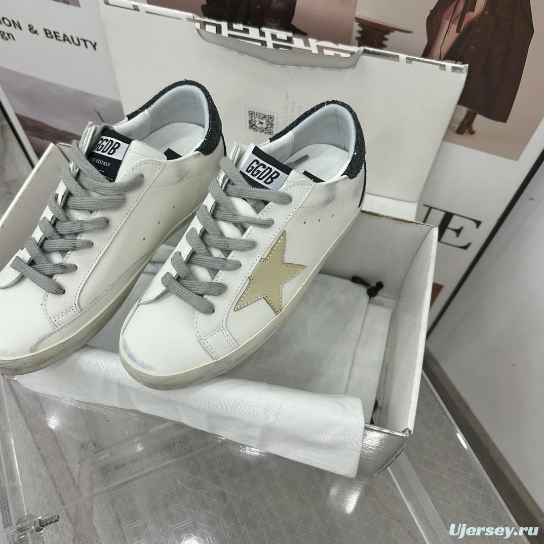 2025 Women GGDB White Gold Black Leather Sneakers