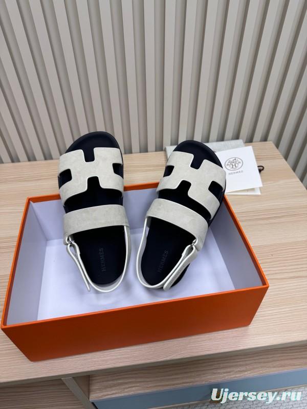 2025 Women Hermès White Leather Slippers