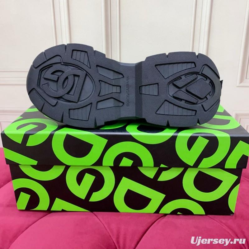 2024 Unisex Dolce & Gabbana Black Knit Leather Sneakers