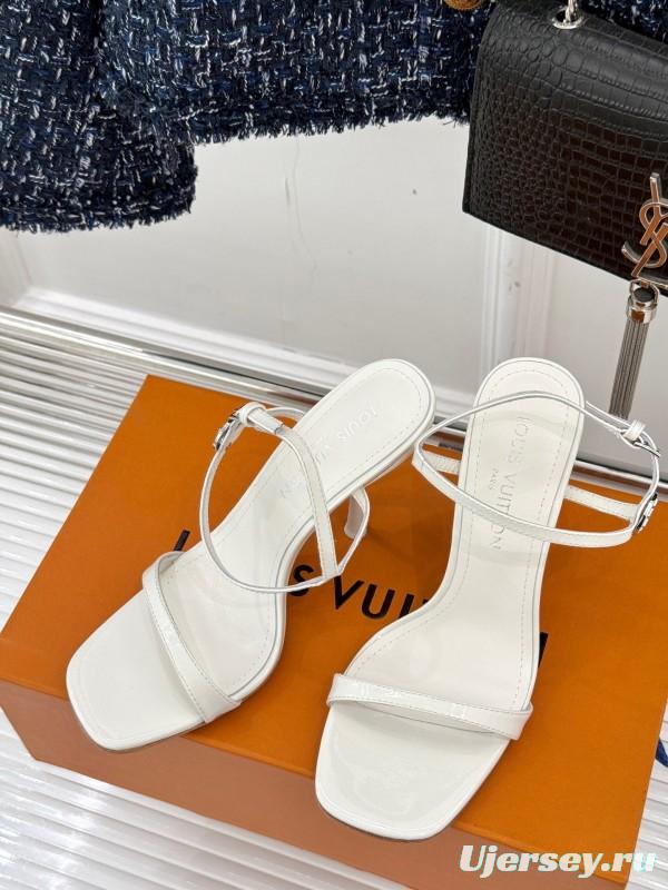 2025 Women Louis Vuitton White Leather Strappy Sandals KFY00280