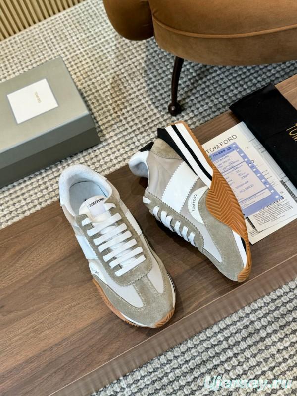 2025 Unisex TOM FORD White Grey Black Leather Suede Sneakers LY00360(F)/LY00370(M)