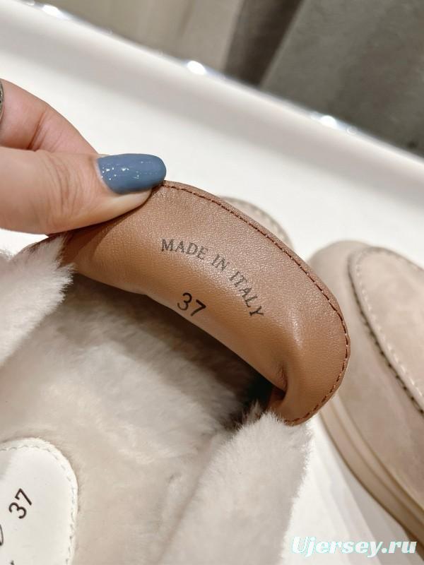 2024 Women LP Beige Suede Shearling Loafers