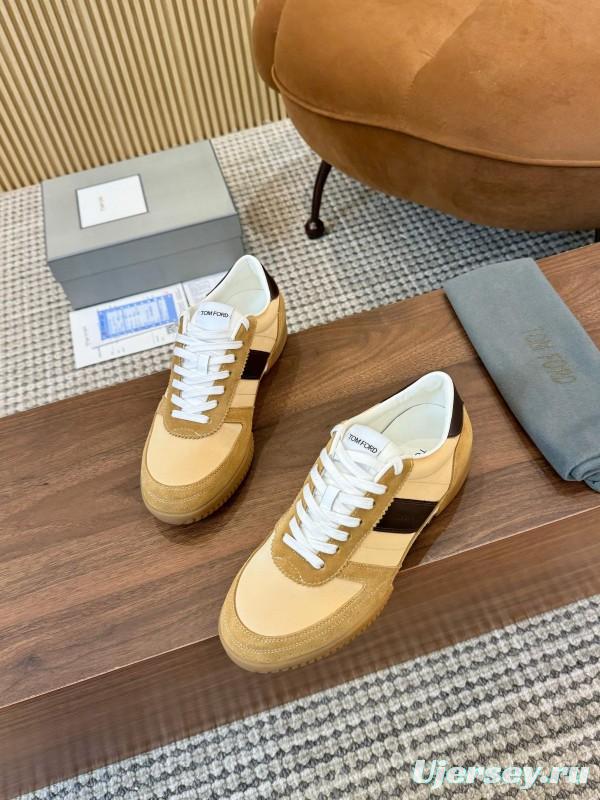 2025 Men TOM FORD Beige Brown Suede Leather Sneakers LY00360
