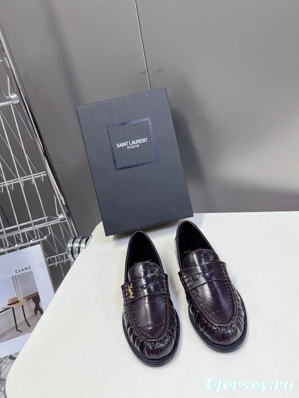 2025 Women Yves Saint Laurent Black Calf Leather Loafers KFY00350
