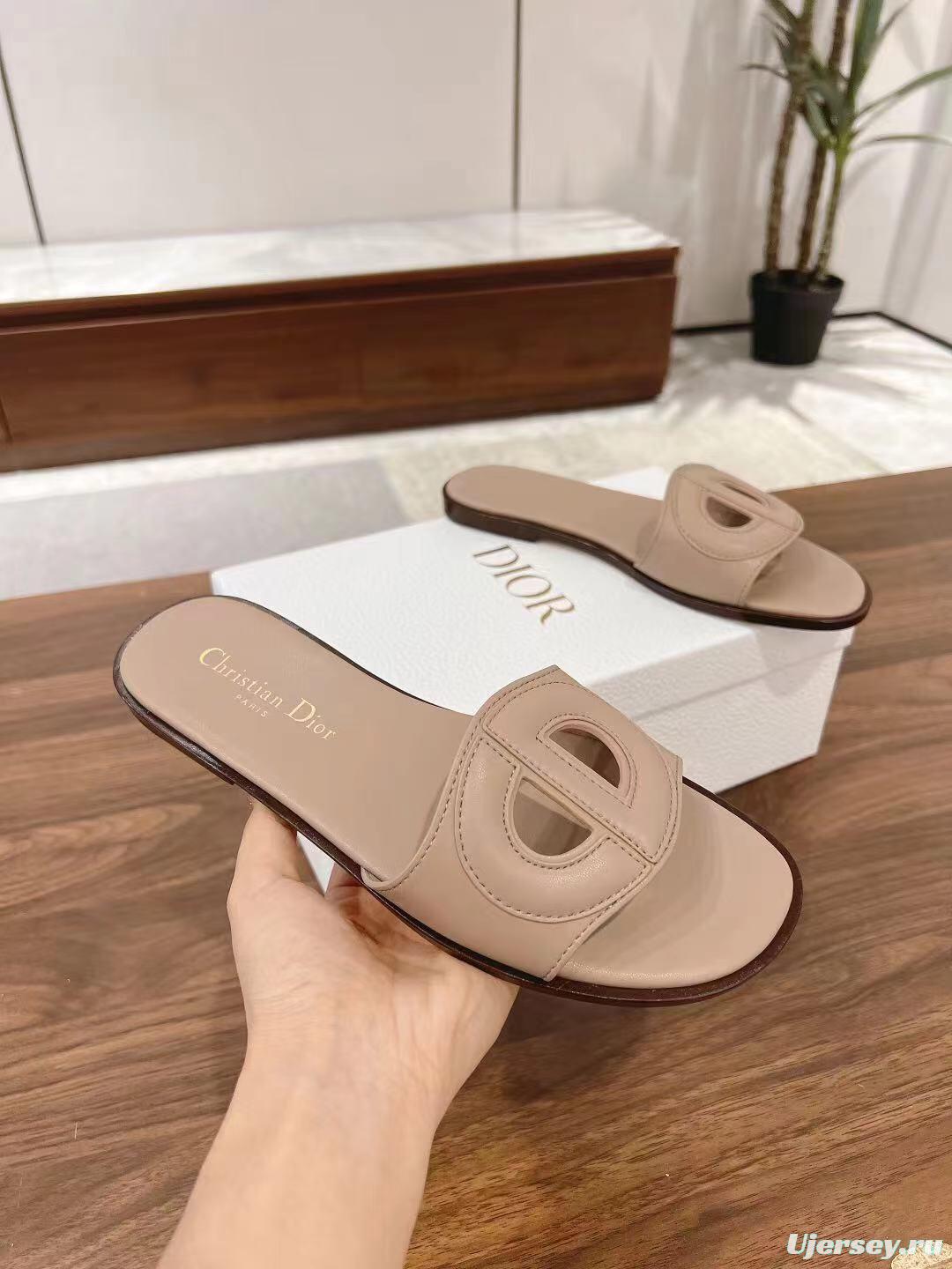 2025 Dio Women Beige Leather Slippers LY00260