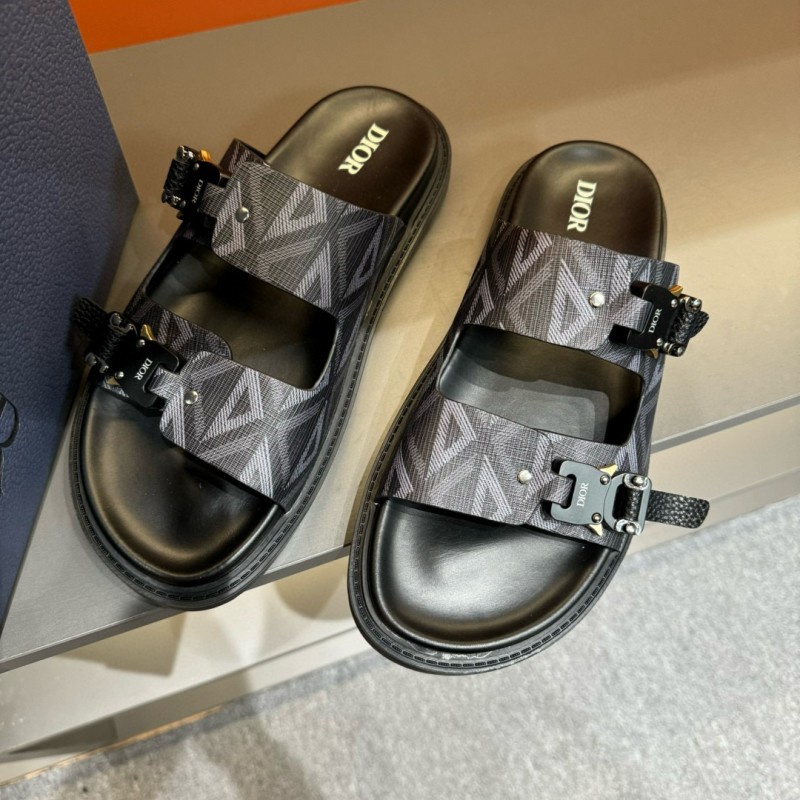 2024 Men Dior Black Grey Canvas Leather Slippers MJ00200