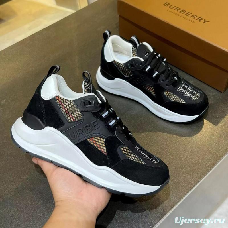 2025 Unisex Burberry Black White Suede Leather Cotton Sneakers Vintage MJ00380