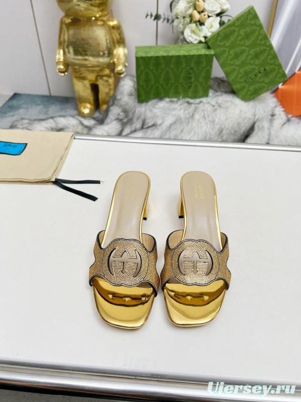 2025 Gucci Gold Leather Slippers
