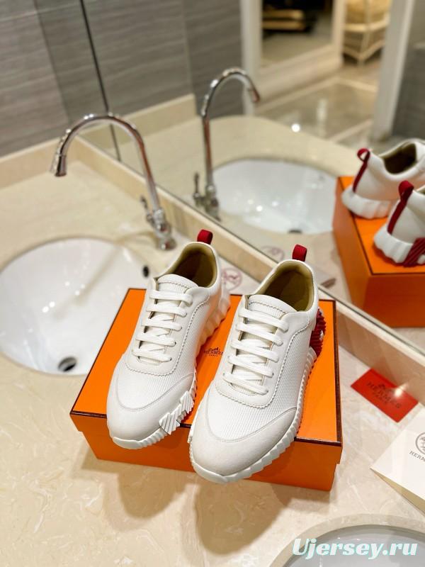 2024 Unisex Hermès white red leather sneakers