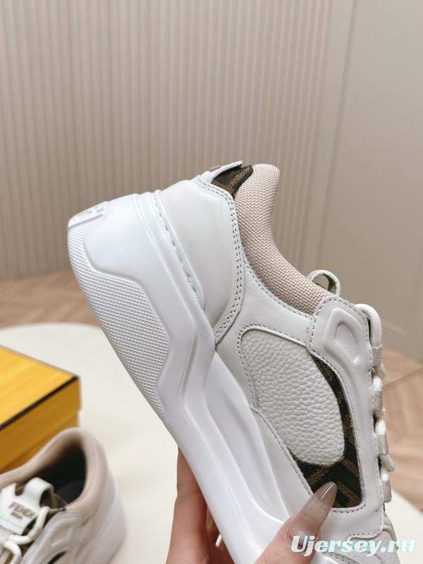 2024 Women Fendi White Beige Leather Sneakers