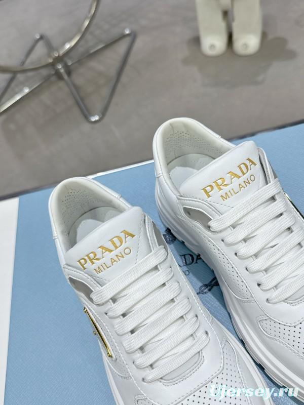 2025 Unisex Prada White Leather Sneakers KFY00310