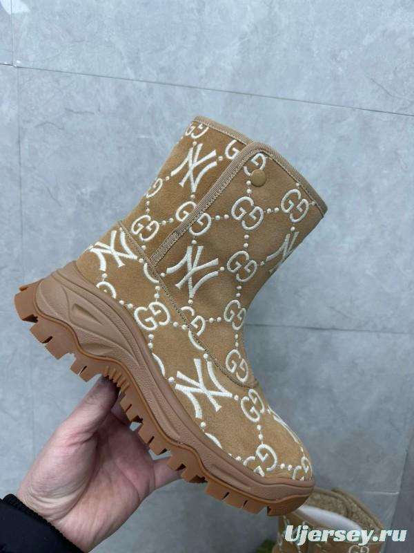 2024 Women Gucci Brown Suede Snow Boots Embroidered GG NY MJ00370