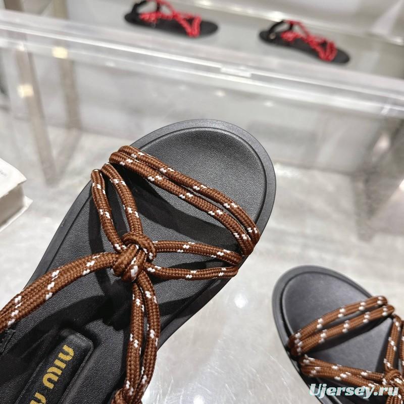 2025 Women Miu Miu Brown Rope Leather Sandals